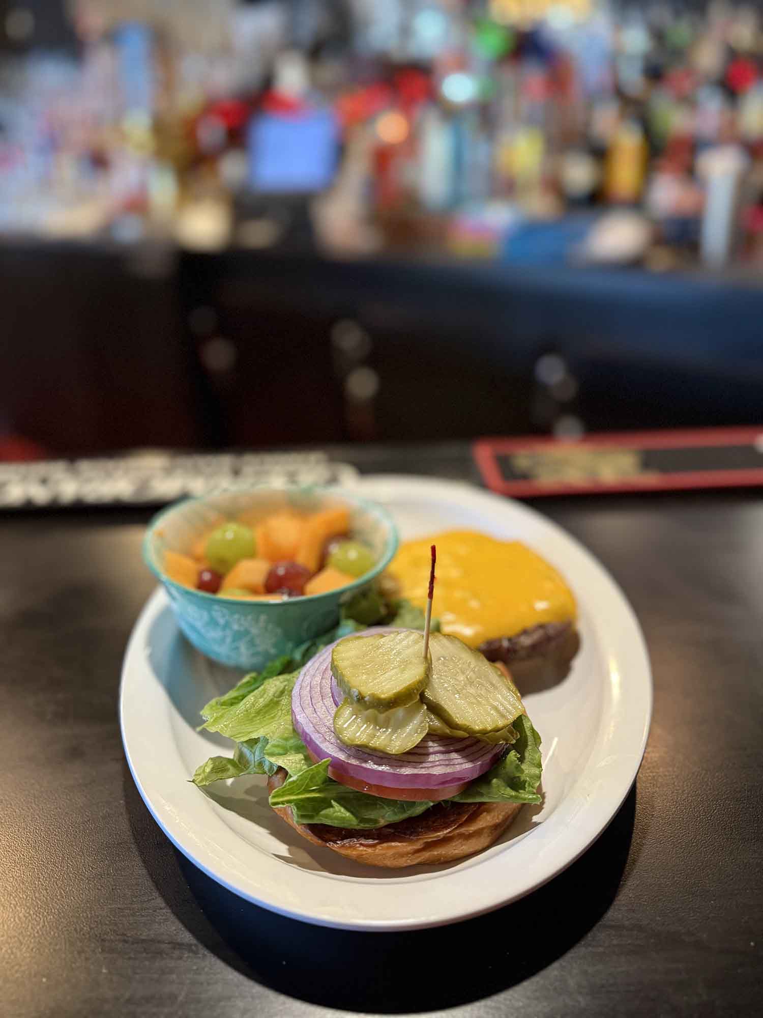 Cheeseburger with fruit cup at Laurie's Grill