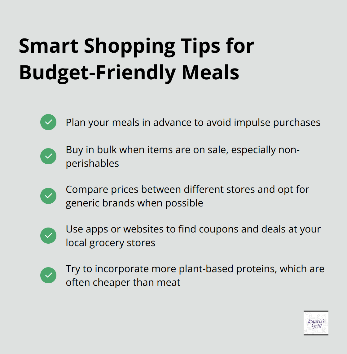 Checklist of 5 smart shopping tips for budget-friendly meals - cheap healthy meals for family