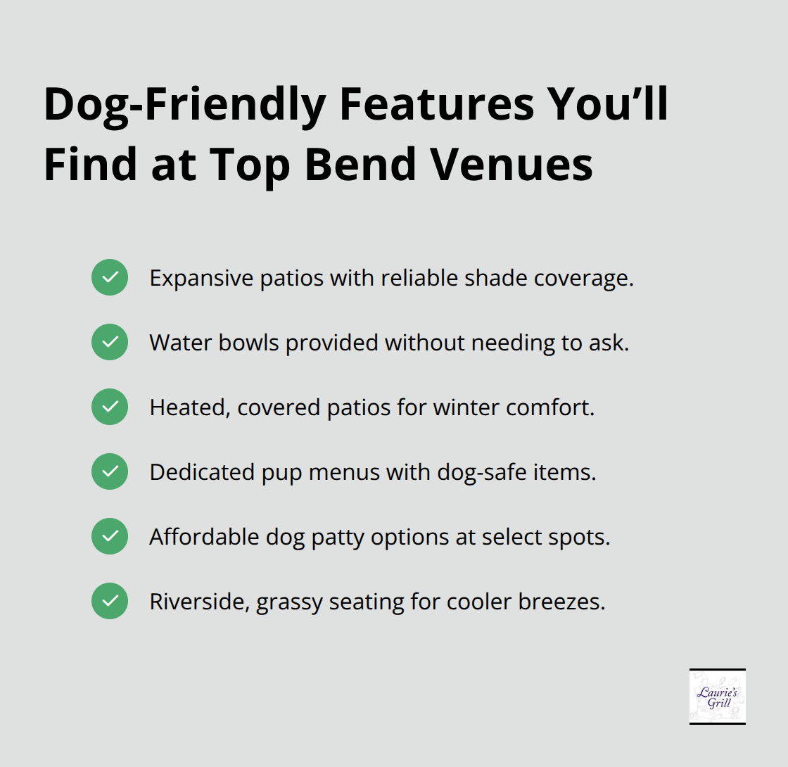 Key dog-accommodating features common at Bend, Oregon restaurants.