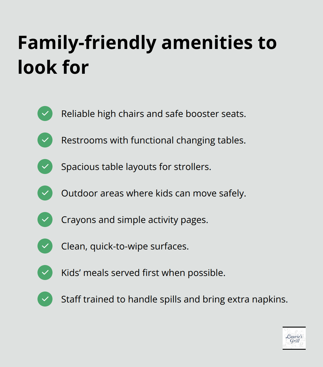 Checklist of amenities that improve family dining experiences - family restaurants bend oregon