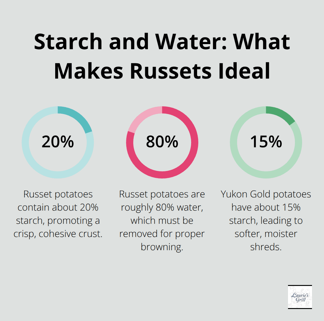 Percentages of starch and water in Russet vs. Yukon Gold potatoes for crispy hash browns