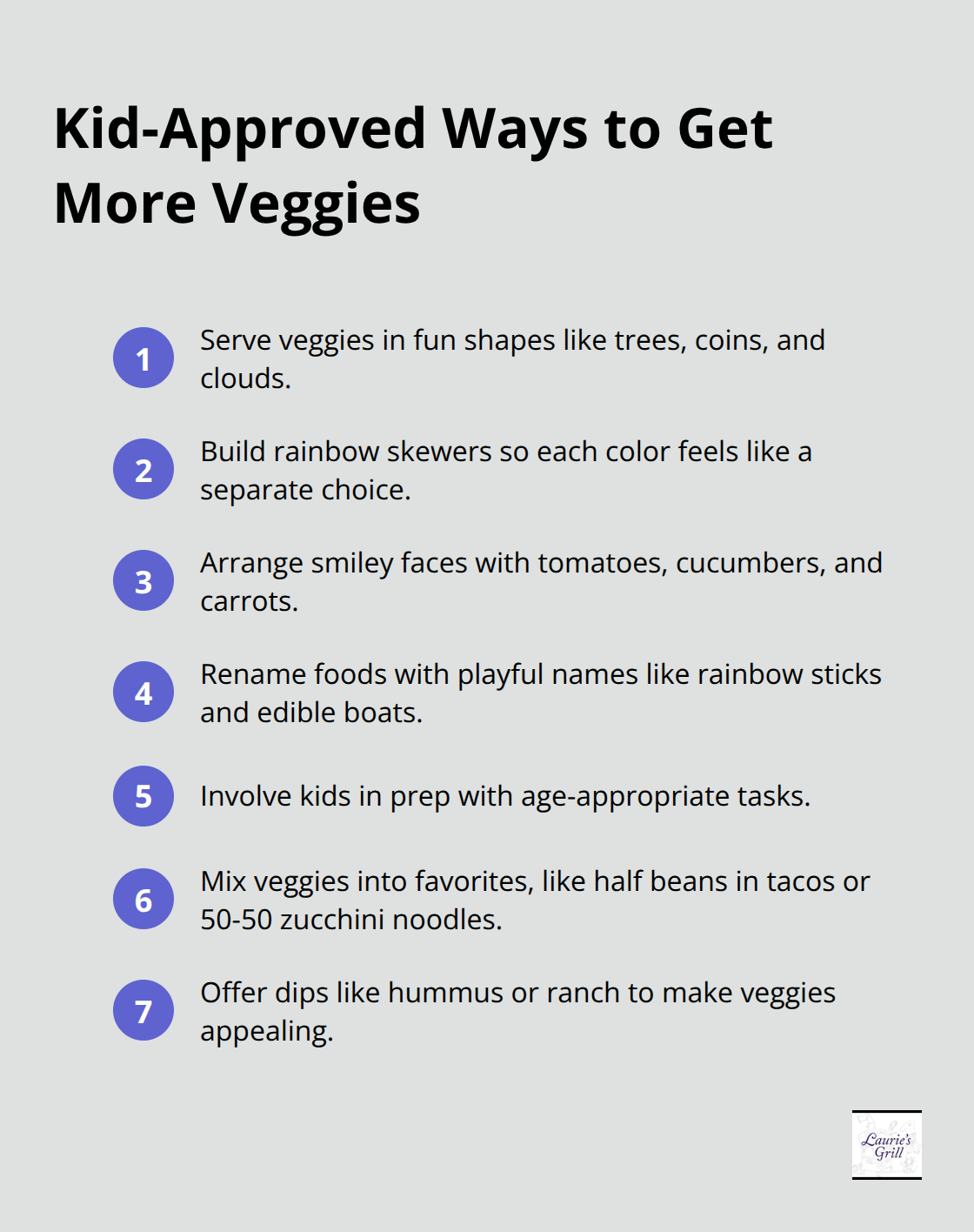 Compact list of strategies to help kids eat more vegetables