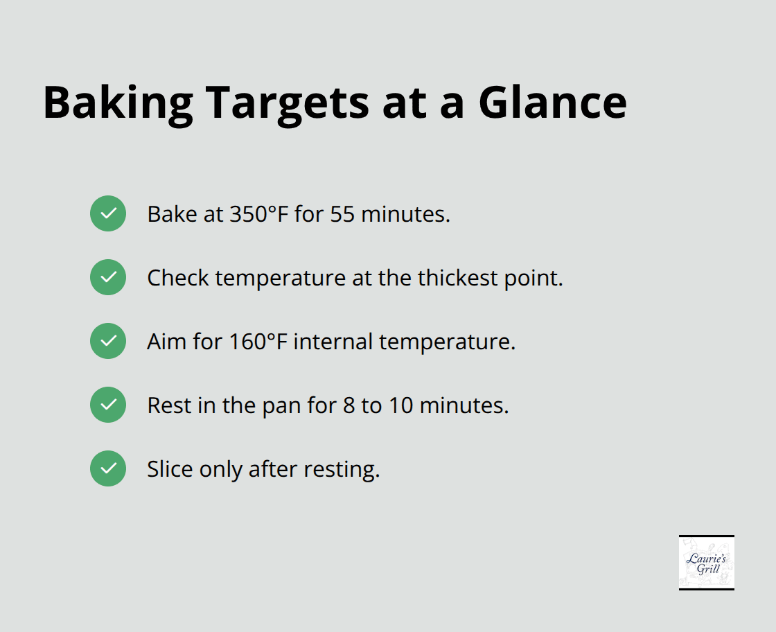Quick checklist of oven temperature, internal temperature, and resting time for meatloaf. - meatloaf recipe