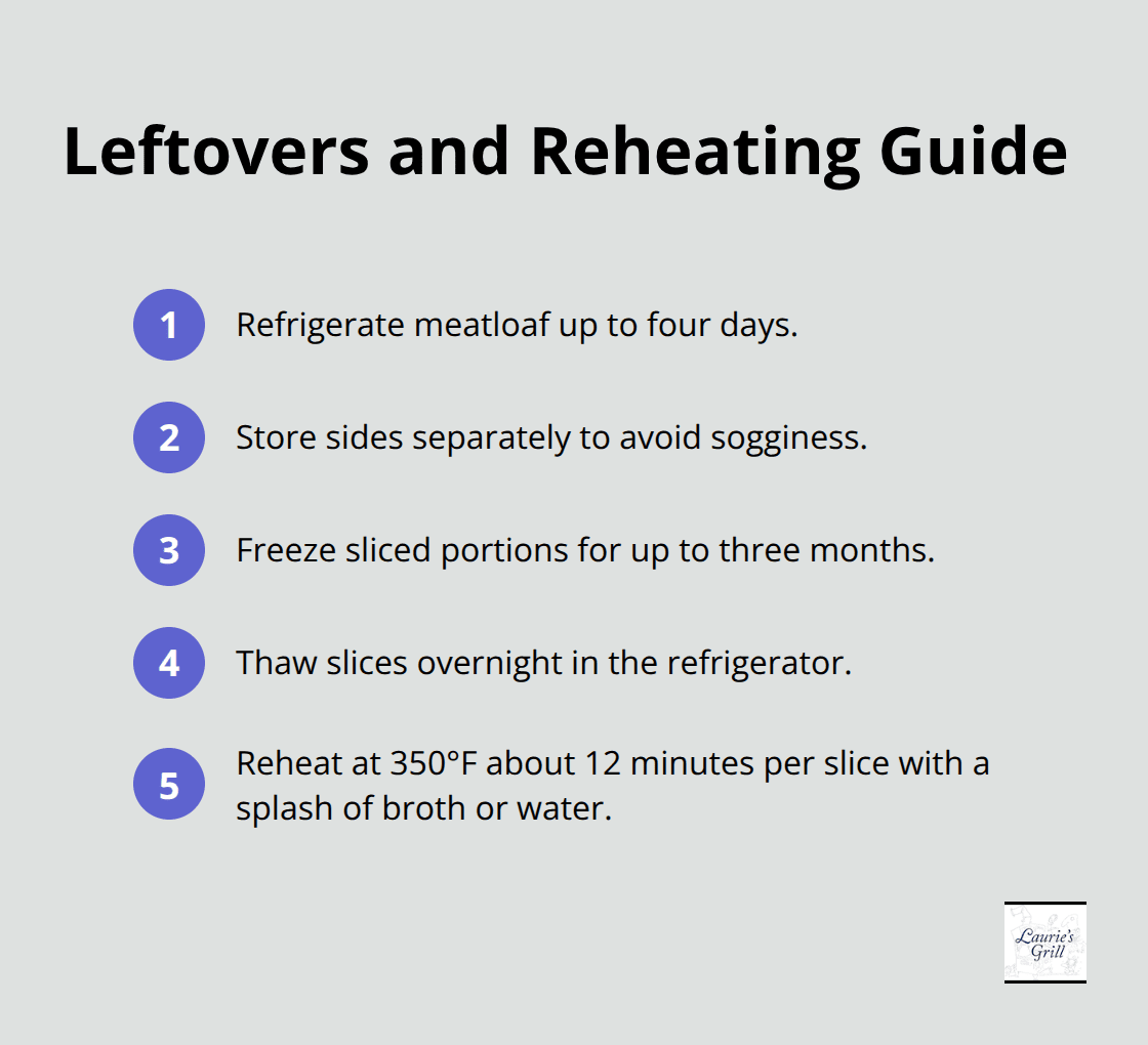 Compact steps for storing, freezing, thawing, and reheating meatloaf leftovers. - meatloaf recipe