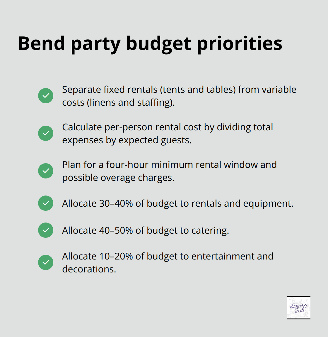 Checklist of budget allocation and cost-planning tips for Bend events - Party rentals Bend Oregon